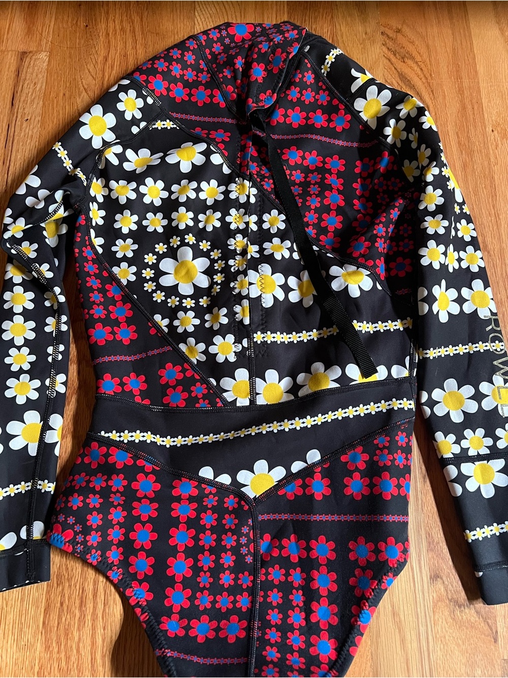 Cynthia Rowley Black Floral Daisy Patchwork One-Piece Swimsuit - Picture 2 of 2
